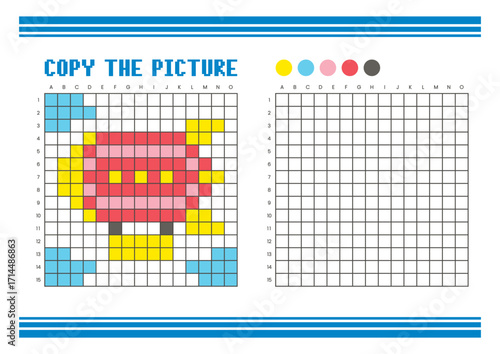 Copy the picture grid drawing worksheet for kids. Pixel art zeppelin
