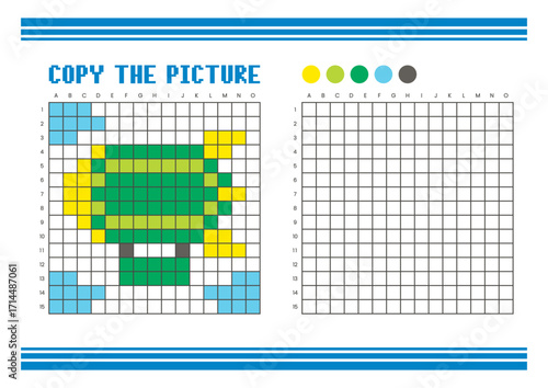 Copy the picture grid drawing worksheet for kids. Pixel art zeppelin