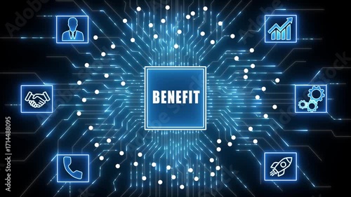 benefit  Return on investment financial growth concept. Abstract glowing blue circuit board background
