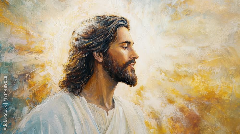 Oil Painting Depiction of Jesus Christ in Profile with Closed Eyes and ...