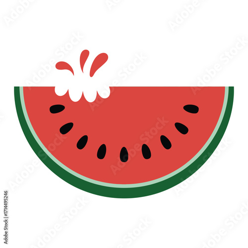 Fresh Watermelon Slice with a Bite Taken Out, a Summer Fruit Vector Illustration.

