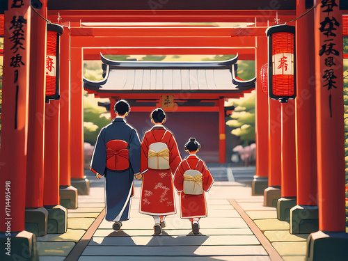 赤い鳥居と着物