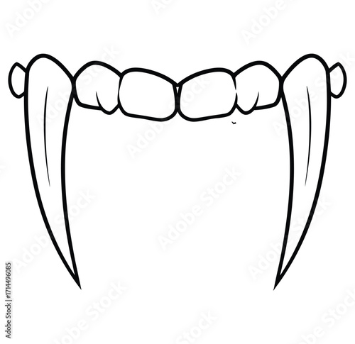 Black outline of vampire fangs and teeth on white background mouth halloween