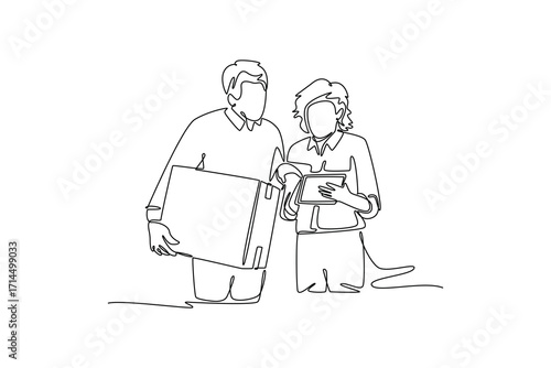 Delivery goods and food concept. Single line draw design. Vector graphic illustration