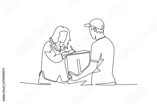 Delivery goods and food concept. Single line draw design. Vector graphic illustration