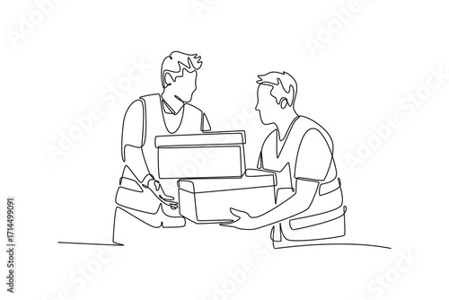 Delivery goods and food concept. Single line draw design. Vector graphic illustration