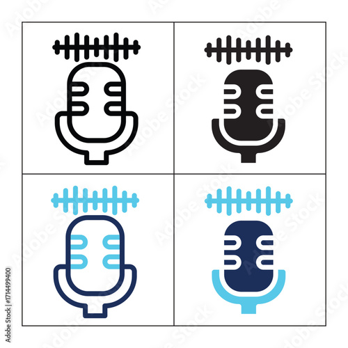Audio Recording icon set multiple style collection. Style Include outline, solid, dual tone. Vector illustration