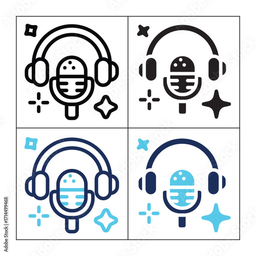 Podcasting icon set multiple style collection. Style Include outline, solid, dual tone. Vector illustration
