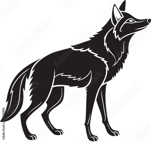 Black and White Jackal Silhouette Illustration with Dramatic Lighting