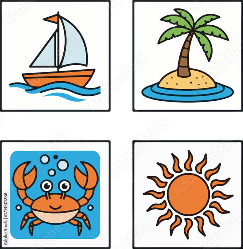 Collection of Summer Beach and Sea Life Illustrations