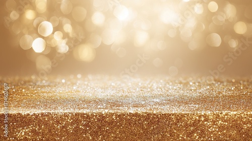 A bright golden background paired with soft bokeh lighting and sparkling sequins, perfect for celebrations, weddings, festive parties, Christmas, or New Year's Eve events.