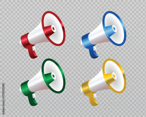 3d realistic megaphone in multicolor vector Illustration on transparent background