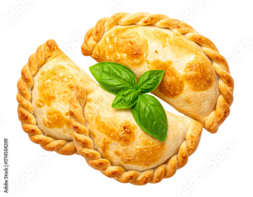  Keto-Friendly Mini Calzones with Herb Garnish, Top-Down View, isolated