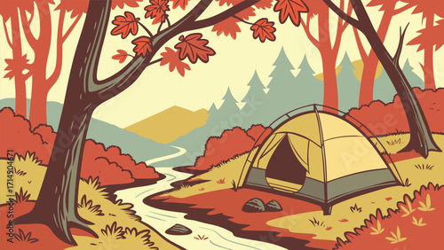 camping-tent-in-autumn-forest.eps