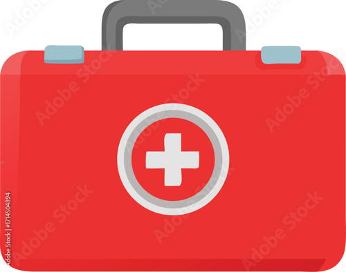 Red first aid kit with white cross symbol for medical emergencies and healthcare preparedness vector