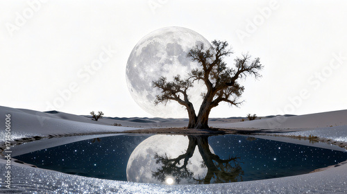 Desert Stream Oasis Under Moon