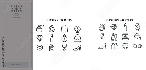 Luxury goods icons representing elegance and style in modern consumer culture