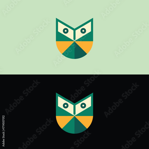 Minimalist owl logo design featuring geometric shapes and a modern aesthetic, perfect for branding, app icons, or creative projects with a clean and eyecatching visual identity