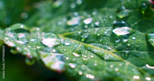 Wallpaper Mural Close-up of dewdrops on a green leaf in nature Torontodigital.ca