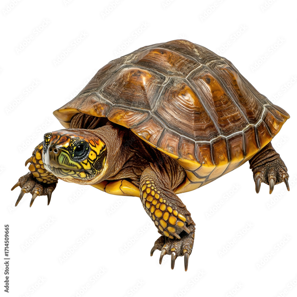 Obraz premium Close-Up of Colorful Turtle on White Background with Intricate Shell Patterns and Vibrant Colors transparent background