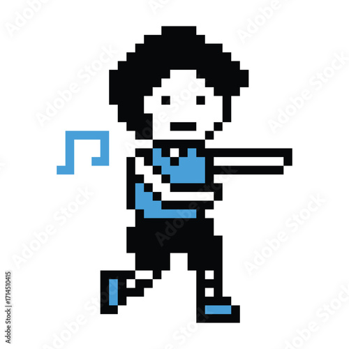 Cute cartoon pixel character cute man exercises training aerobic dance lifestyle music decoration life style 8 bit male boy dance with music game 8bit fitness isolated PNG vector.