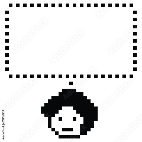 Cartoon pixel cute background man face with chat box blank decoration 8 bit male boy say speak discuss chat box cartoon character pixel 8bit game png vector.