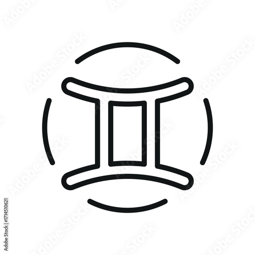 Gemini zodiac icon in line style for constellation, natal chart, and mystic visuals.