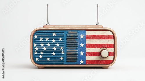 Distressed American Flag Radio on White Background
