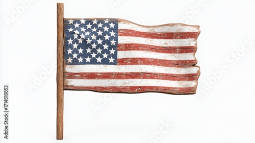 Distressed American Flag on Wooden Pole