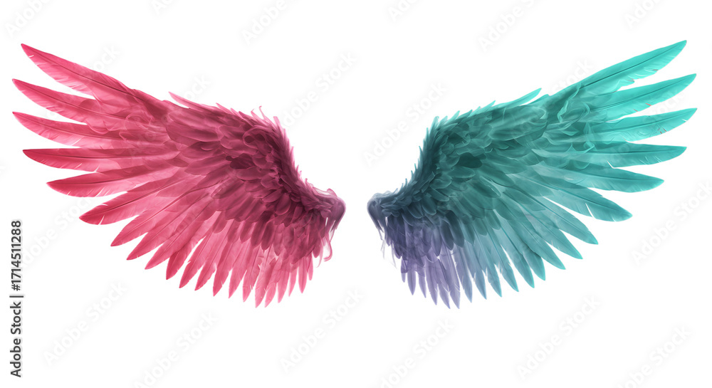 Obraz premium Vibrant Angel Wings with Neon Glow png clear alpha channel cutout isolated on transparent background