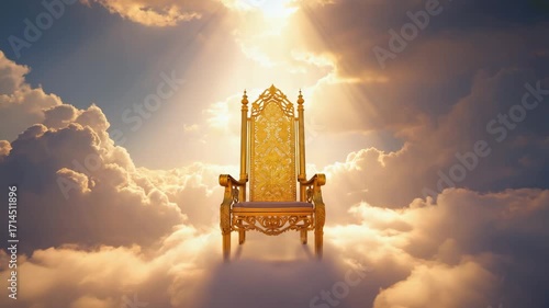 A throne of golden light surrounded by peaceful clouds 