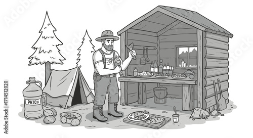 Camping Chef Preparing a Delicious Meal in the Wilderness