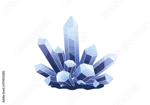 A cluster of blue crystal formations of varying sizes with angular facets and a shadow beneath