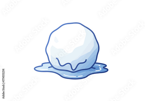 A melting snowball sits in a puddle of water