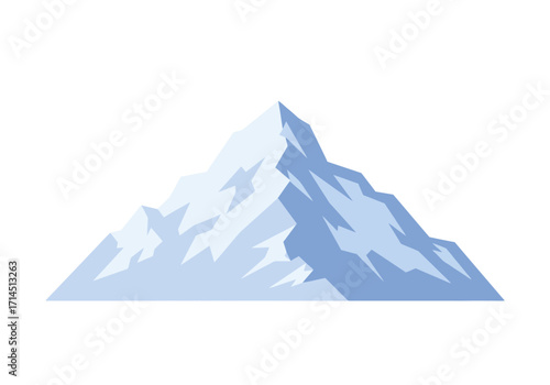 A simplified triangular mountain with varying shades of blue suggesting snow and rock formations