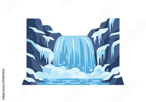 A winter waterfall with snow and icicles