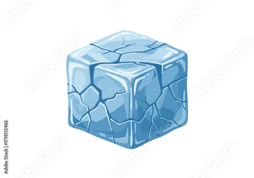 An ice cube with light blue color It has cracks