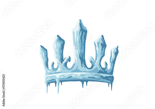 Blue ice crown with sharp icicles set against a white background
