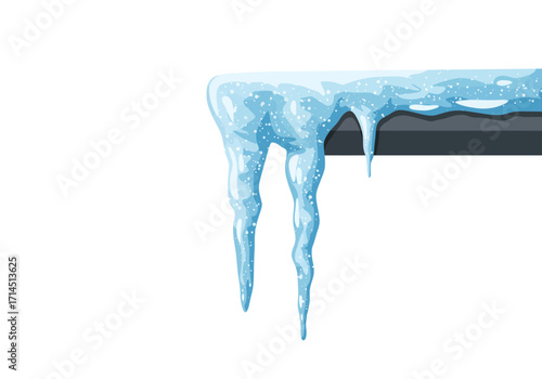 Blue icicles hang from a gray pipe adorned with white spots against a plain white backdrop