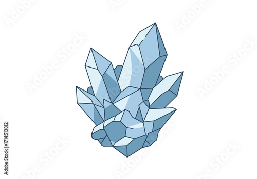 Faceted light blue crystal formation with sharp edges and dark outlines
