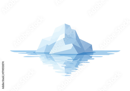 Iceberg with its reflection in water faceted style light blue and white
