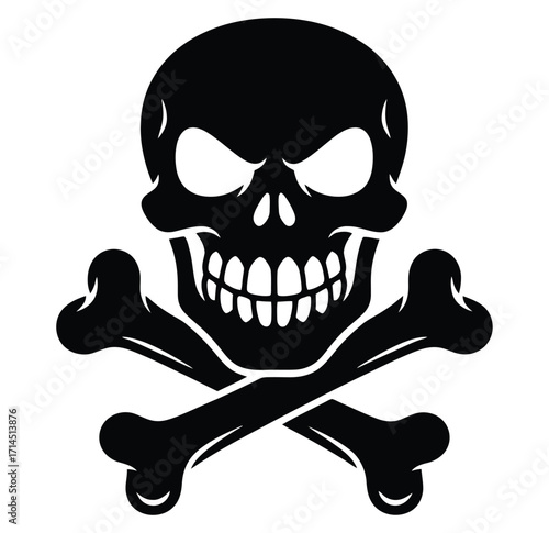 Black skull and crossbones silhouette on white background vector