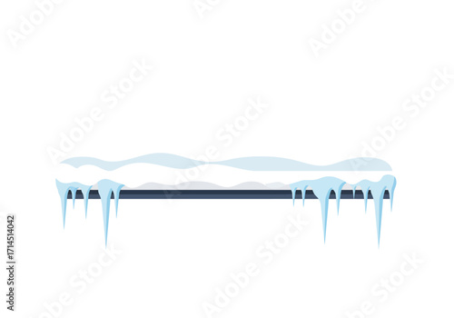 Snow and icicles hang off a grey ledge