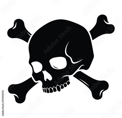 Black skull and crossbones silhouette on white background vector 2