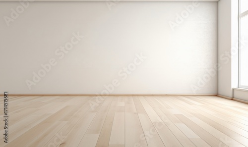 Empty room with wooden floor and white wall symbolizing space, interior, and modern architecture concept