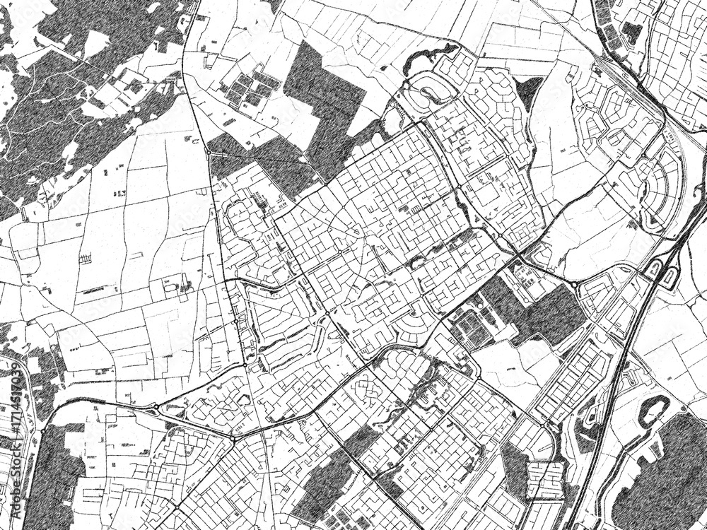 Fototapeta premium Poster-ready black and white illustration map of Heemskerk, Netherlands, detailed and artistic.