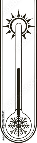 Illustration of a thermometer showing temperature change from cold to hot, indicating weather conditions and temperature measurement