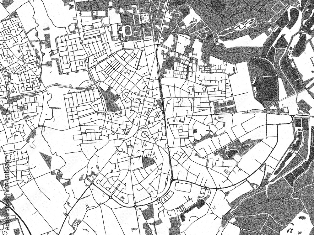 Fototapeta premium Black and white map poster of Valkenswaard, Netherlands, illustrated in hand-drawn style.