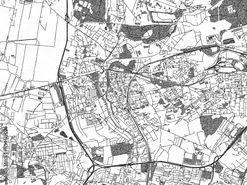 Fototapeta premium Black and white map poster of Bedzin, Poland, illustrated in hand-drawn style.
