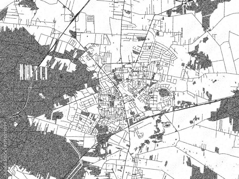 Fototapeta premium Poster-ready black and white illustration map of Belchatow, Poland, detailed and artistic.